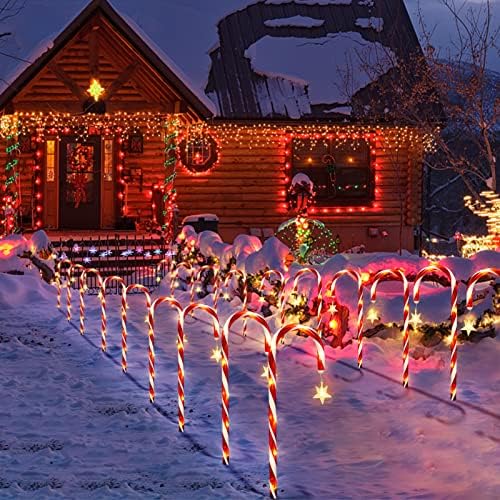 10 Pack Solar Candy Cane Lights with Stars, 21 Inch Christmas Yard Decor
