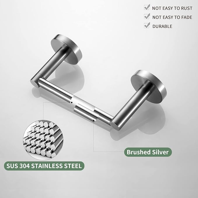 Brushed Nickel Toilet Paper Holder Towel Ring, Hand Towel Holder and Toilet Roll Holder Double Post Pivoting Bathroom Accessories Wall Mounted Bathroom Hardware Set Stainless Steel, 2 Pieces