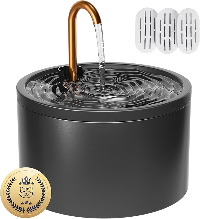 MISFANS Ceramic Cat Water Fountain, All-Ceramic Body, Pure Copper Spout | 2.1L/71oz Capacity, Under 20dB Pump, Dual Filtration, Faucet and Fountain Modes, Easy-Clean Unit, 3 Filters and Sponge, Black