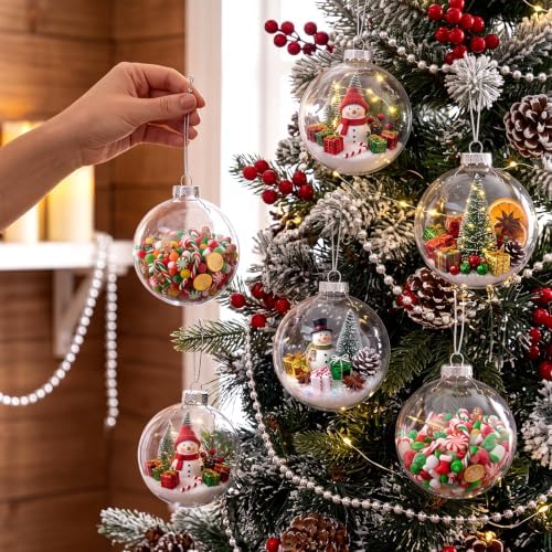 Liliful 24 Pcs Christmas Clear Glass Ornaments Fillable Flat Ball 3.94 Inch for Crafts DIY Craft Fillable Glass Ornament Balls Disc Bulbs for Christmas Tree Party Wedding Home Decor