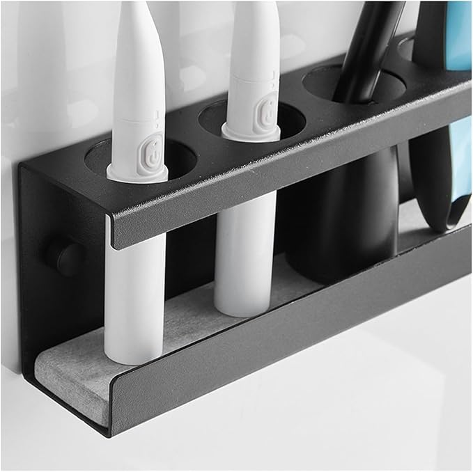 Toothbrush Rack Aluminum Toothbrush Holder Wall-Mounted Gun Gray Toothpaste Holder 4-Slot Storage Rack Easy to Install Without Drilling Bathroom Toothbrush Holder(S20cm)