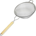 TrueCraftware- 10-Inch Single Fine Mesh Strainer Stainless Steel 10-3/4" Handle Length Wooden Handle- Kitchen Utensil Food Strainer Skimmer Spoon for Cooking Sieve Sifters Rice Pasta Fruits Vegetable