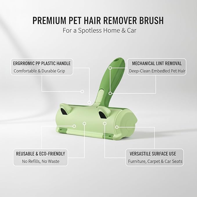 Reusable Pet Hair Remover Brush for Furniture, Carpets & Car Seats - Mechanical Lint Removal Tool with Durable PP Handle