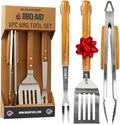 3 piece BBQ Grilling Accessories Set - BBQ Tongs Spatula Fork Set - Heavy Duty Stainless Steel Barbecue Grill Tools with Solid Hard Wood Handles Great Gift Set