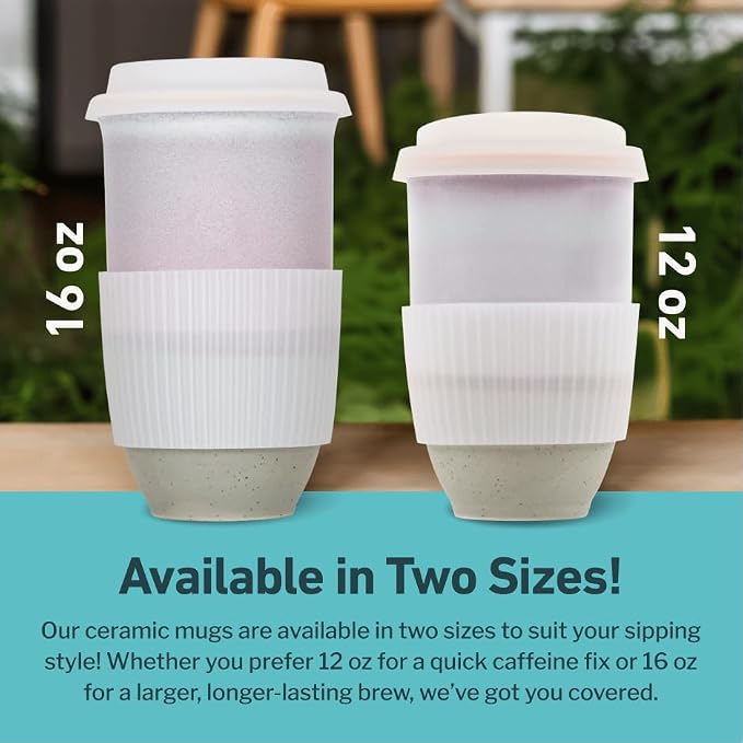 NOVA CERAMICS Coffee Travel Mug – Reusable To Go Mug – Microwave & Dishwasher Safe White & Purple Tumbler - Gifts For Women Men Him Her – 16oz – Horizon