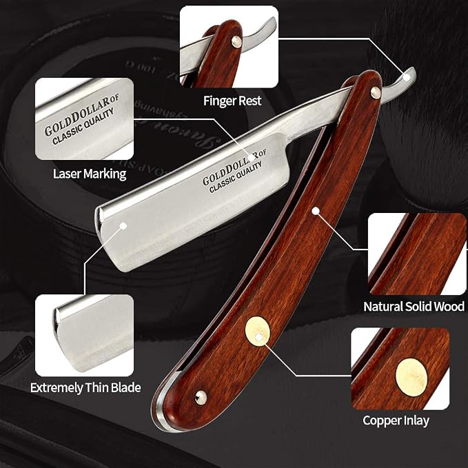 Straight Razor GOLD DOLLAR Wooden Handle Retro Shaving For Men & Barber Shaving Ready Without Stabilizer