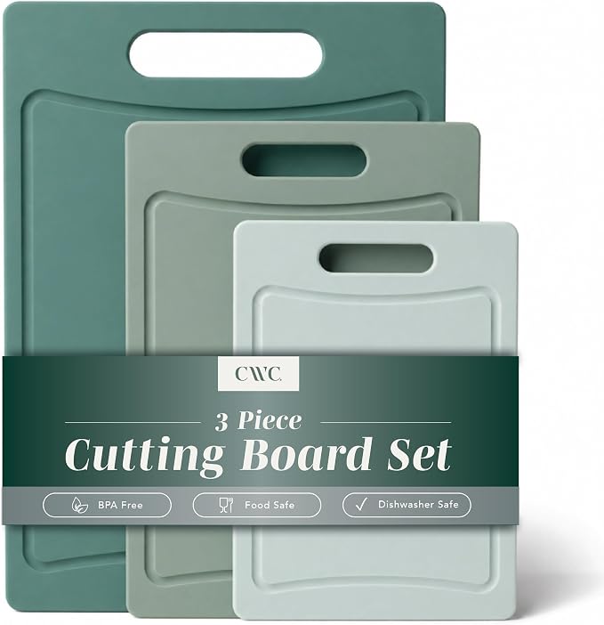 COOK WITH COLOR Non-Slip Cutting Board Set – Kitchen Essentials with Easy Grip Handle for Meat, Veggies, and Fruits, 3 Cutting Boards, Mint