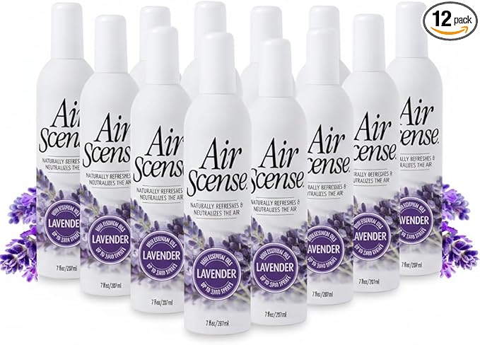 Air Scense Air Freshener Deodorizer Room Spray for Bathroom & Home, Essential Oils, Natural Lavender- 7 fl oz (12 Pack)