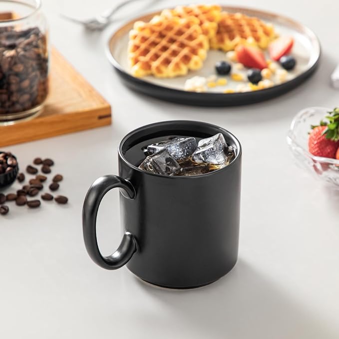 vancasso Porcelain Coffee Mugs Set of 6, 16 Oz Large Black Coffee Cups for Latte, Cappuccino, Tea & Hot Cocoa, Sleek Modern Café Style for Home, Office & Coffee Bar, Microwave & Dishwasher Safe