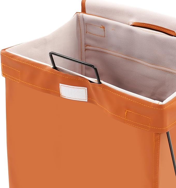 X-Frame Collapsible Laundry Basket, Foldable Dirty Clothes Basket w/Lid, Laundry Hamper Washing Bin for Bathroom, Bedroom, Dorm (Brown B)