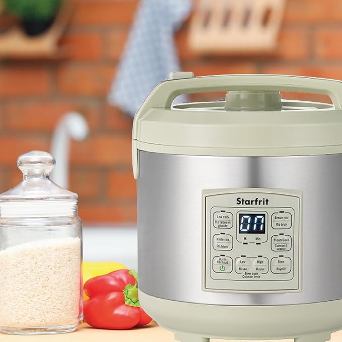 Starfrit Low Carb Rice Cooker - 14 Cups - Stainless Steel Low Carb/Steamer Basket - 7 Preset Functions - 500W