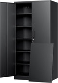 Metal Storage Cabinet with Lock - 72" Garage Storage Cabinet with 2 Locking Doors and 5 Adjustable Shelves, Black Steel Lockable for Office,Home,Garage