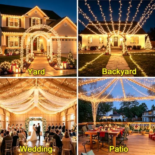 KNONEW 600ft 1500 LED Christmas String Lights Outdoor Green Wire 8 Modes & Timer Fairy Light Plug in Waterproof Patio Lights for Xmas Yard Tree Wedding Party Holiday Decorations (Warm White)