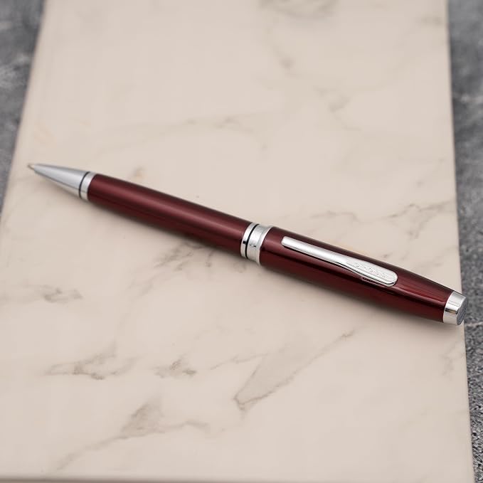 Cross Coventry Engraved Ballpoint Pen, Red Lacquer with Chrome Trim, Twist Action, Personalized Gift for Graduation, New Job, Career Advancement, Birthdays, Cross Gift Box Included