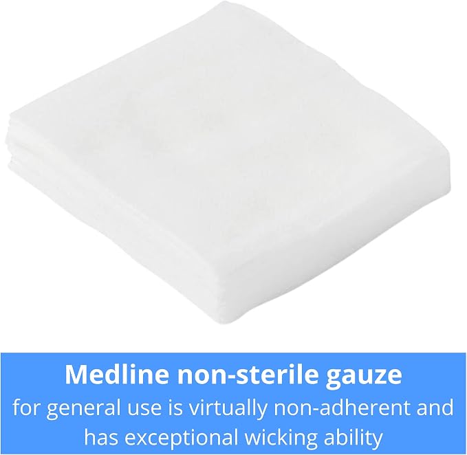 Medline Non-Woven Non-Sterile Gauze Sponge, 4 x 4 Inch, 4-Ply | Rayon/Polyester Blend, Virtually Non-Adherent, Less Linting, Balance of Strength and Absorbency, 10 Packs of 200