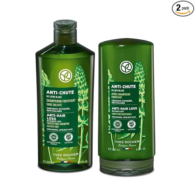 Yves Rocher Hair Strengthening Shampoo & Conditioner Set with White Lupine Extract, Sulfate-Free Botanical Hair Care Duo for Thin, Weak, Brittle Hair, Nourishes, Reduces Breakage, 300ml + 200ml
