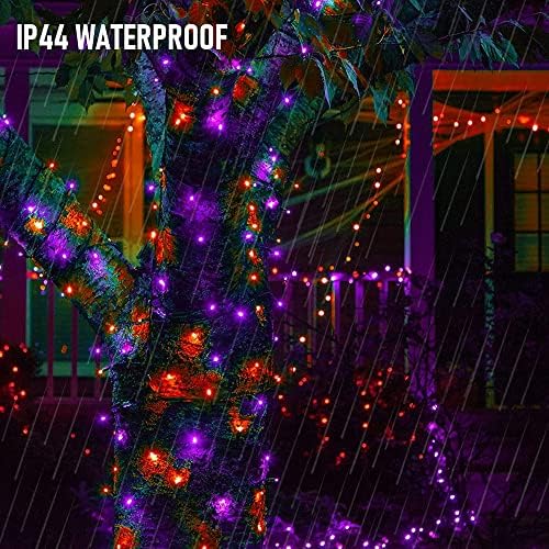 Dazzle Bright Purple and Orange Halloween Lights Battery Operated, 2 Pack Total 100LED 32FT Waterproof Mini String Lights with 8 Modes, Halloween Decorations for Outdoor Indoor Garden Yard Party