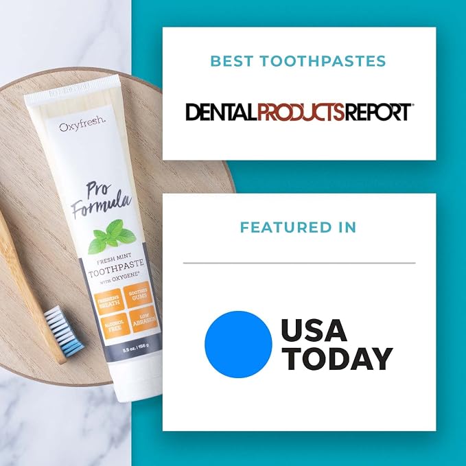 Oxyfresh Pro Formula Fresh Mint Toothpaste – Gentle Low Abrasion - Cosmetic Fluoride Free - for Bad Breath, Sensitive Teeth and Gums with Natural Essential Oils - 5.5 oz | Gentle Low Abrasion – Cosmetic Fluoride Free Formula – Perfect for Sensitive Tee...