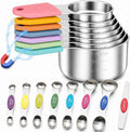 Magnetic Measuring Cups & Spoons Set, Strong N45 Magnets, Heavy Duty 304 Stainless Steel Fits in Spice Jars for Baking & Cooking, BPA Free, Round Set of 15 with Leveler, Light Colorful
