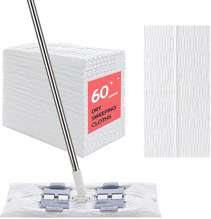 Upgraded Thickened XL Dry Sweeping Cloths - Disposable Mop Refills Compatible with Sweeper | Pet-Friendly for Hardwood Floor Dust & Floor Cleaning(60Count)