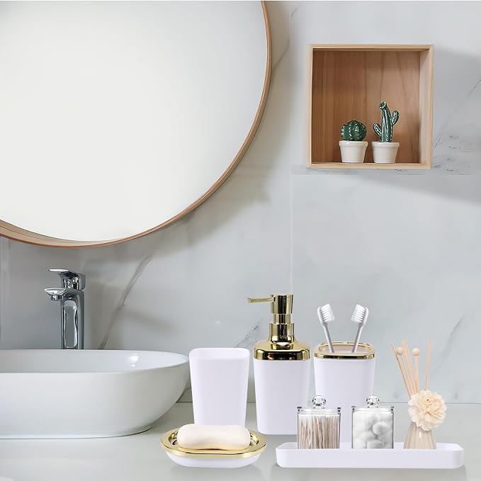 XLHOMO White Bathroom Accessories, 24 Pieces White Bathroom Accessories Set with Shower Curtain, Bath Towels, Trash Can, Soap Dispenser and Soap Dish for Bathroom/Housewarming