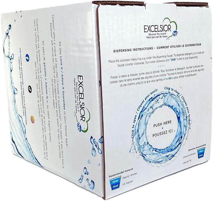 Excelsior HE Laundry Detergent Liquid Fragrance Free Concentrated 333 Loads 5 Liter With Natural Stain Remover, High Efficiency Washing Detergent Laundry Soap Bulk Works In All Washers Unscented