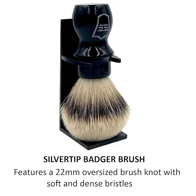 Parker 100% Silvertip Badger Mug Shaving Brush with Brush Stand - Extra Dense and Extra Soft Bristles - Long Handle is Perfect for use with Your Shaving Mug (BLACK)