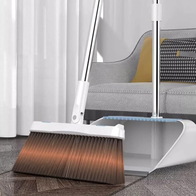 Modern Standing Dustpan and Broom with Long Handle Cleaning Supplies Upright Dustpan Combo Set for Home Convenient