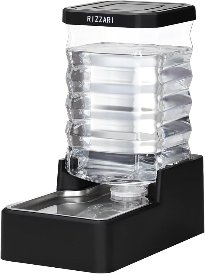 RIZZARI 8L Gravity Dog Water Dispenser:Easy Care No Filter Design | Low Maintenance Design/Gravity Water Flow /Easy Refill/Stainless Steel Drinking Bowl/Indoor Home Use