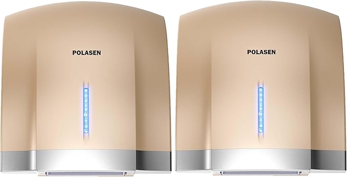 Hand Dryers for Bathrooms Commercial Gold Pack of 2 with 2 Pin Plug 110V Automatic Compact High Speed Air Wiper ADA Compliant for Industry Business Restrooms