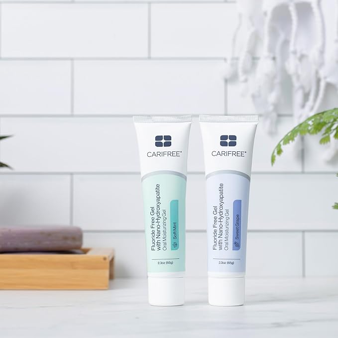 CariFree Nano Hydroxyapatite Toothpaste, Fluoride-Free, Mint & Grape Pk 2 | Fluoride-free nano-HAp gel duo; neutralizes pH; freshens breath & moistens mouth; dentist recommended oral care.