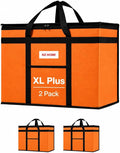 Insulated Food Bag, Portable Cooler Tote (XL Plus, Orange, 2 Pack) | Large thermal bag, For cold & hot food, Soft sided cooler, Heavy duty carrier, Grocery shopping, Food delivery, Catering bag