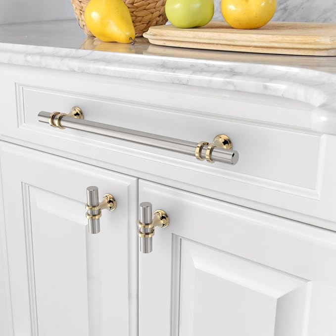 Asidrama 10 Pack 6.3 Inch(160mm) Gold and Brushed Satin Nickel Kitchen Cabinet Handles, Cabinet Pulls Kitchen Cabinet Hardware Cupboard Handles Drawer Pulls 4451