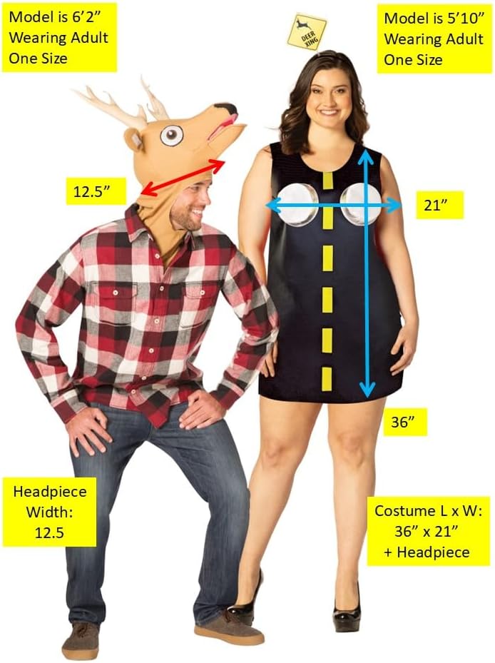 Deer in Headlights Couple Halloween Costume, Women and Men, Adult Plus Size, L-XL