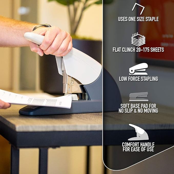 PowerForce 175 Heavy Duty Flat Clinch Office Stapler, 20 to 175 Sheets Using one Size 3/4" Leg-Length Staple, Includes 400 Staples and a Staple Remover