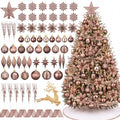 CroBlissful 118 Pcs Christmas Tree Ornaments Set Including Ornaments Balls, Hanging Snowflakes Icicle, Mesh Ribbon, Tree Top Star, Flower, Berries Stems for Xmas Trees Holiday Decor(Brown)