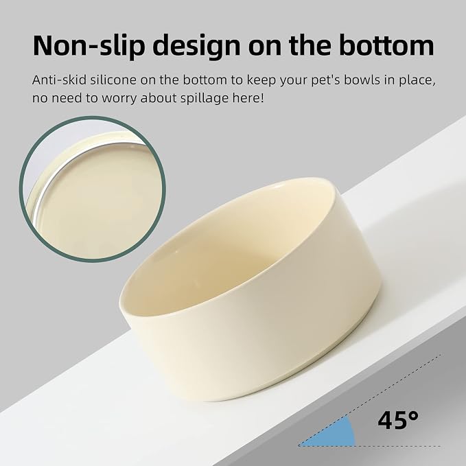 Havniva Elevated Dog Bowls Ceramic Dog Bowls with Stand, Dog Food Bowl | 7.3” Raised Dog Bowls with Non-Slip Wood Stand, Dog Food and Water Bowl Set, Double Dog Feeding Bowls for Medium Dogs