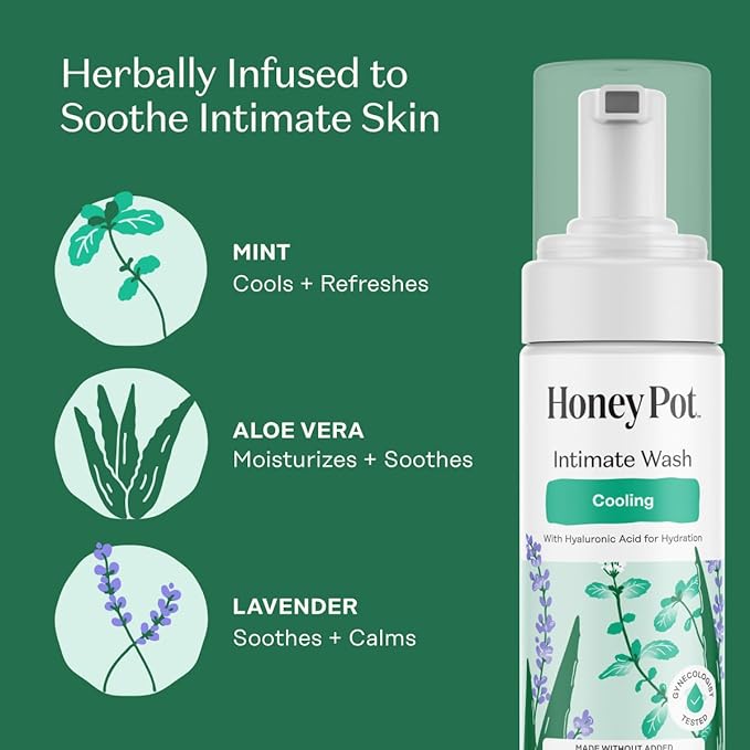 The Honey Pot Company - Feminine Wash - Cooling - Cooling Tingle Effect- Herbal Infused w/Mint, Aloe Vera, Lavender - pH Balanced Feminine Care for Sensitive Skin - 5.51 Fl Oz