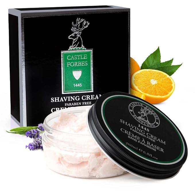 Castle Forbes 1445 Shaving Cream For Men, 6.8 fl.oz. | Moisturizing Smooth Shave Lather w/Essential Oils | Protects All Skin Types From Razor Burn & Irritation | Luxury Grooming & Beard Care