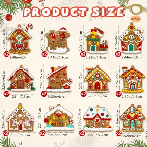 Gingerbread House Ornaments Christmas Tree Decoration - 24pcs Gingerbread House Christmas Decorations Hanging Ornaments for Holiday Xmas Tree Home Decor