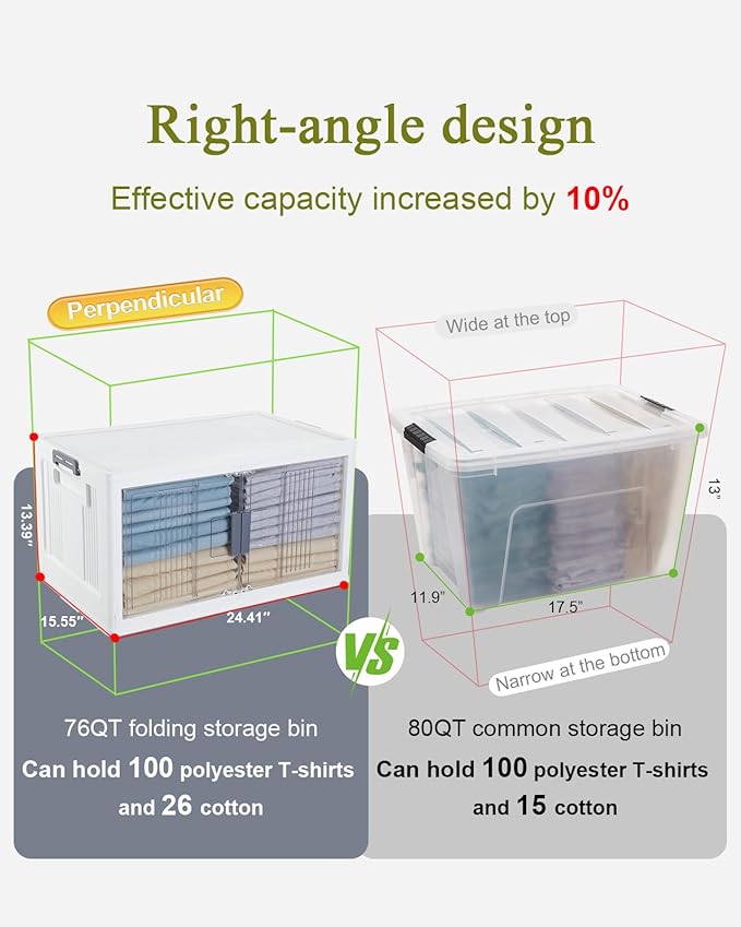 OlarHike 76QT Lockable Storage Bins with Lids - Folding Storage box with Doors & Wheels, Stackable Organizers, Collapsible Plastic Bins for Home, Closets, Office, Dorm, School, Gifts, 3 Pack Cubes