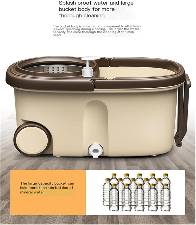 360 Degree Rotatable Stainless Steel Flat Mop and Bucket Set with Microfiber Pads, Self-Squeeze Floor Cleaning System