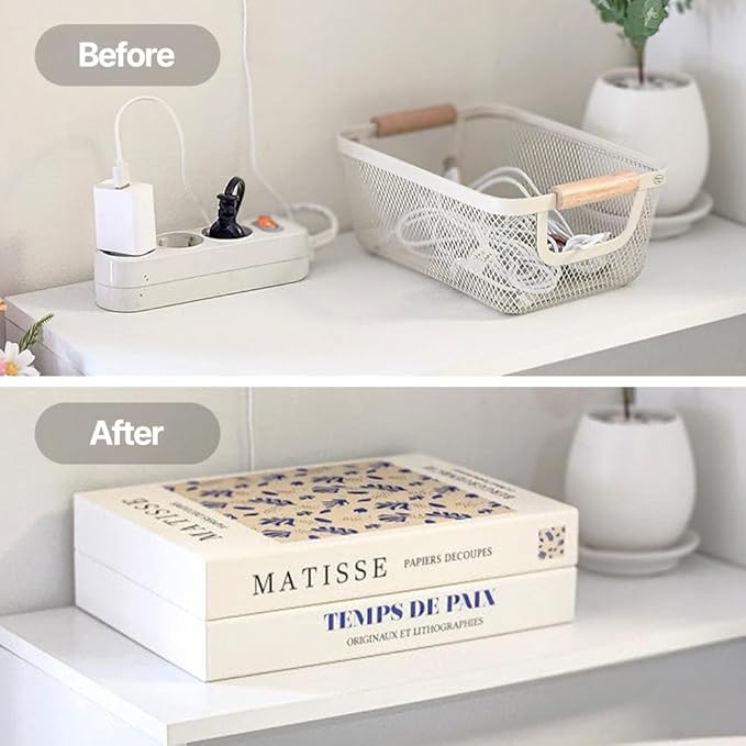 Book Shape Decorative Cable Management Box - Expandable Cable Organizer Box with Magnetic Closure for Home & Office (Gogh Monet, Large)