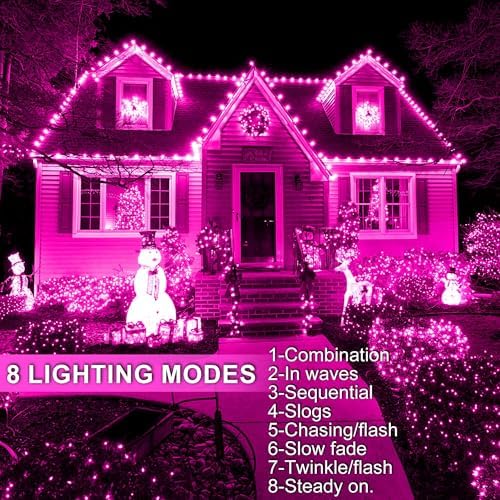164 FT 500 LED Pink String Lights, Plug in Fairy Lights with 8 Modes, Waterproof Twinkle Light for Bedroom, Christmas Tree, Valentine's Day, Wedding Party, Halloween Decor
