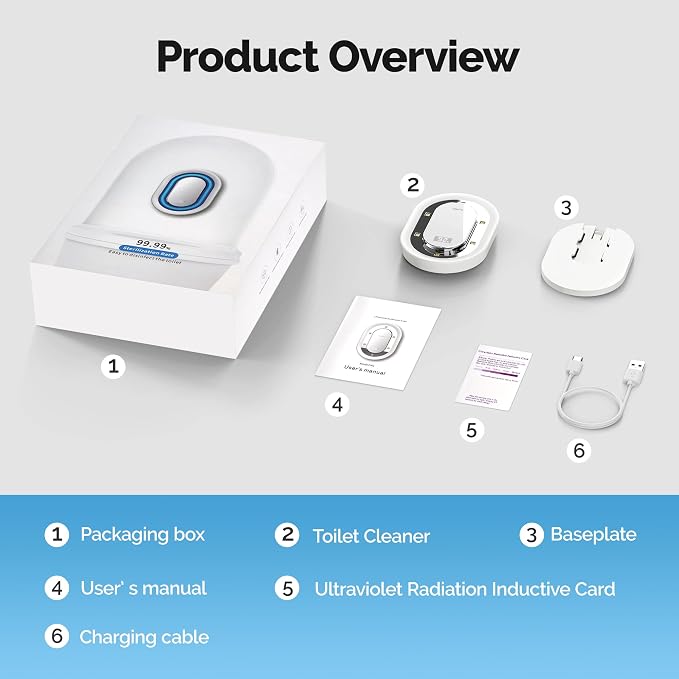 Smart Toilet UV-C Sanitizing &Odor-Control System – Motion-Activated, Chemical-Free Automatic Deodorizer with Safety Sensor & Long-Life Rechargeable Battery