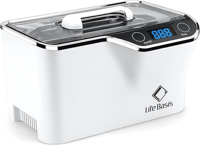 LifeBasis Ultrasonic Cleaner – 45kHz Professional Ultrasonic Jewelry Cleaner 600ML with Built-in Cooling Fan, 5 Digital Timer for Rings, Coins, Watches, Eyeglasses, Dentures, Retainers & More, White