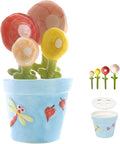 Ceramic Flower Measuring Spoons Set with Flowerpot Base, 2026 Decorative Cute Measuring Cups and Spoons Set with Holder for Dry and Wet Ingredients (Blue)