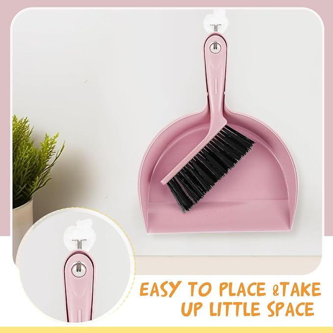 Sliner 18 Pack Mini Dustpan and Brush Set Nesting Snap Plastic Dust Pans with Brush Small Handheld Broom and Dustpan Set Bulk Portable Cleaning Suitable for Desktop Pets Care Camping(Pink)