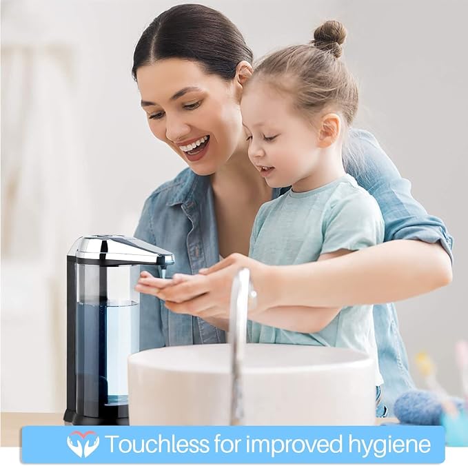 Secura 17oz Automatic Liquid Soap Dispenser, Touchless Battery Operated Hand Soap Dispenser with Adjustable Soap Dispensing Volume Control Dial, Personal Care Dispenser (Chrome-2Pcs)