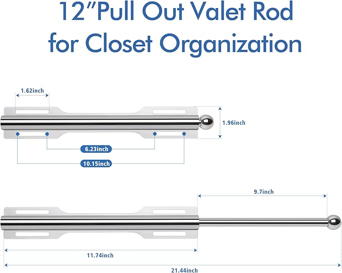 12" Valet Rod for Closet Pull Out (1 Pack, Chrome)
